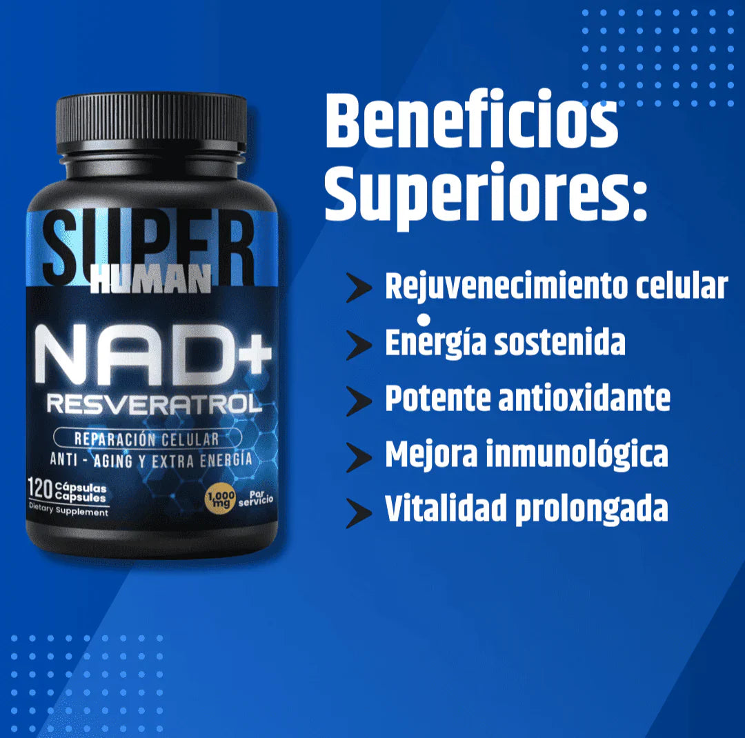 NAD + Resveratrol - Cápsulas de Reparación Celular Antienvejecimiento y Energía Extra (120 Cápsulas)